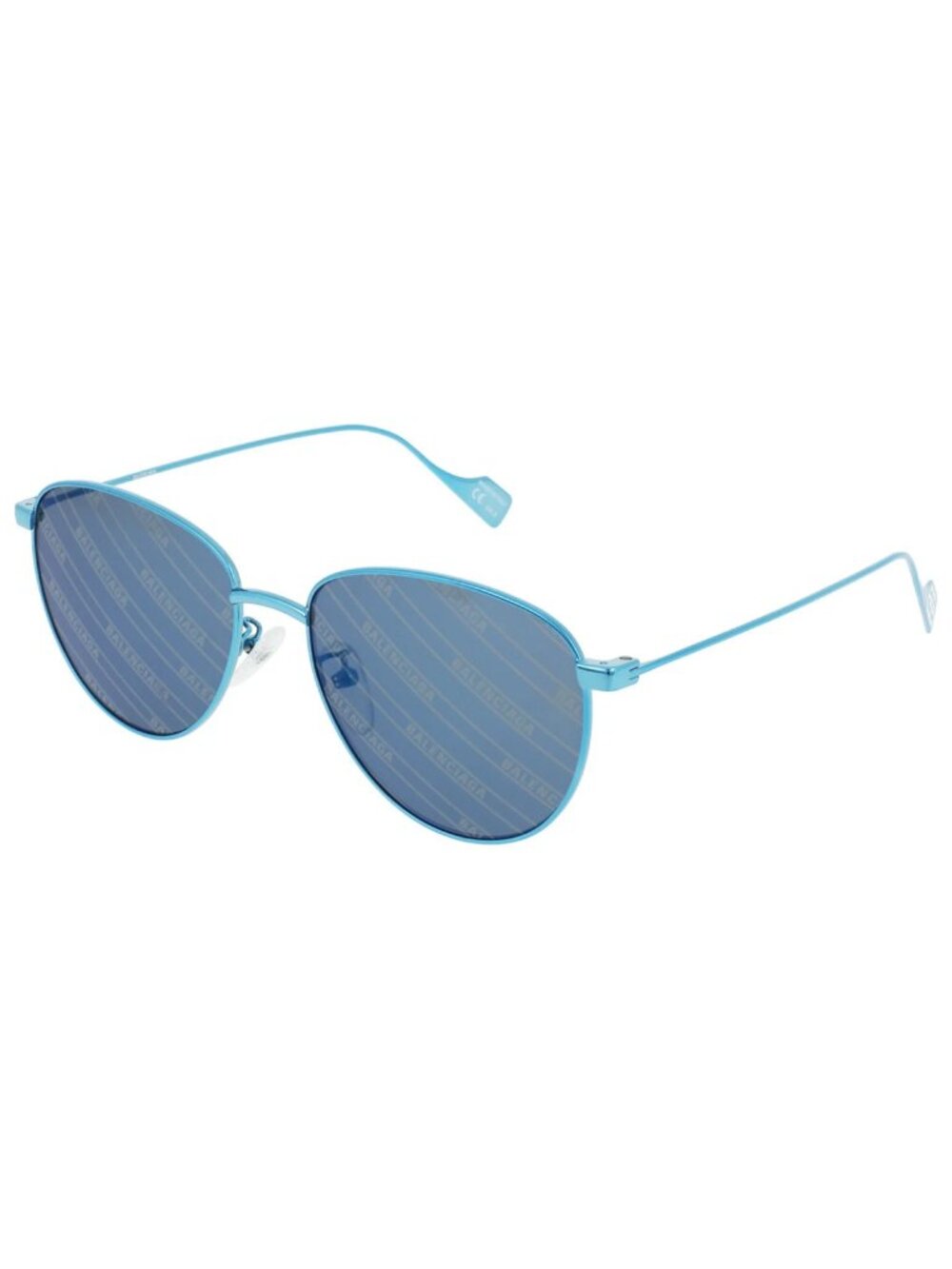 New Balenciaga Women's Sunglasses Round Oval Metal Frame Unisex Shiny Blue